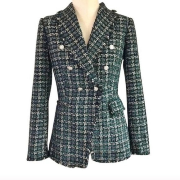 Rachel Zoe Contemporary Fit Tartan Plaid Tweed Jacket - Picture 1 of 15